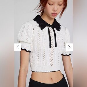 NWOT Kimchi Blue Carlie Pointelle Short Sleeve Sweater in Cream